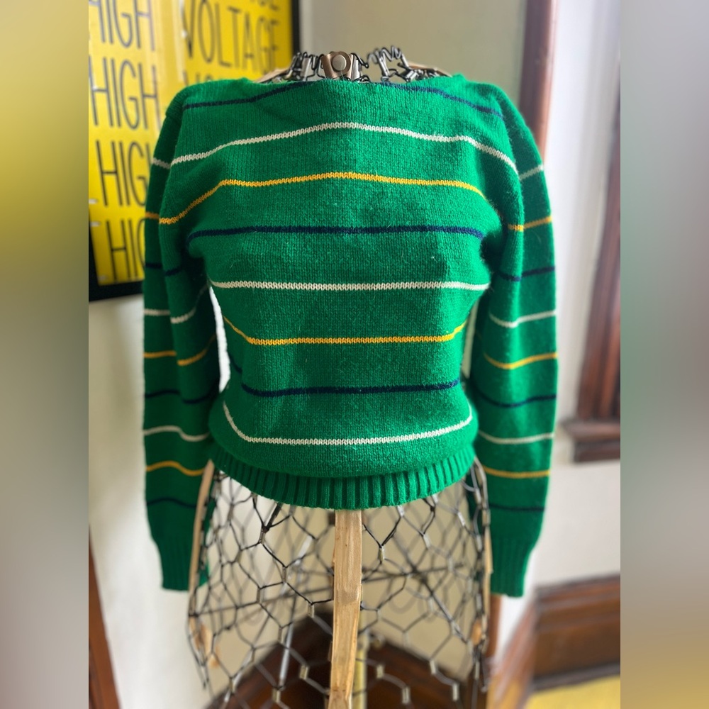Vintage 80s Green & Yellow Striped Sweater